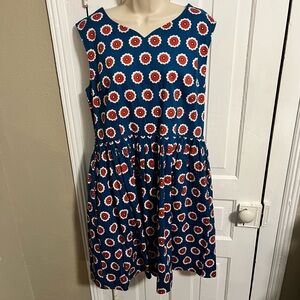 Circus Dress Teal Blue Red Flowers UK 16 US 12